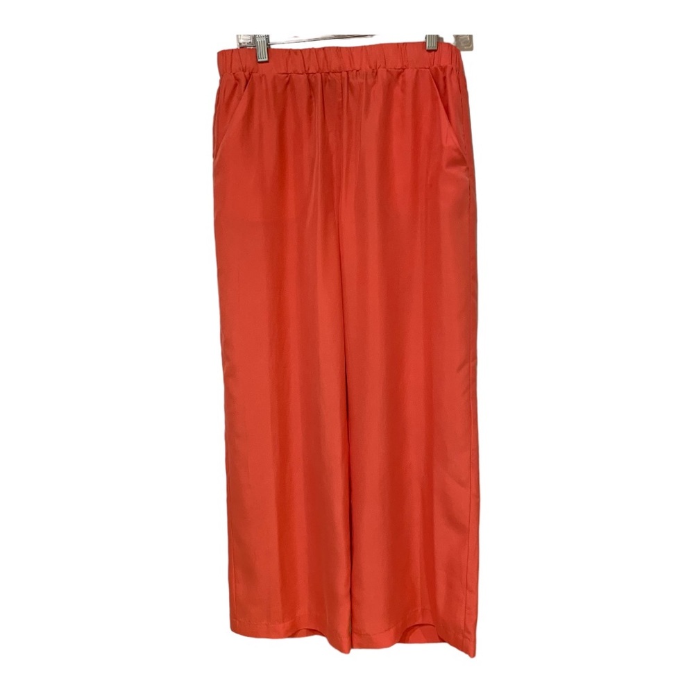Lovely Orange Minnie Rose 100% SilkPants  Front Pockets Elastic Waistband Sz L